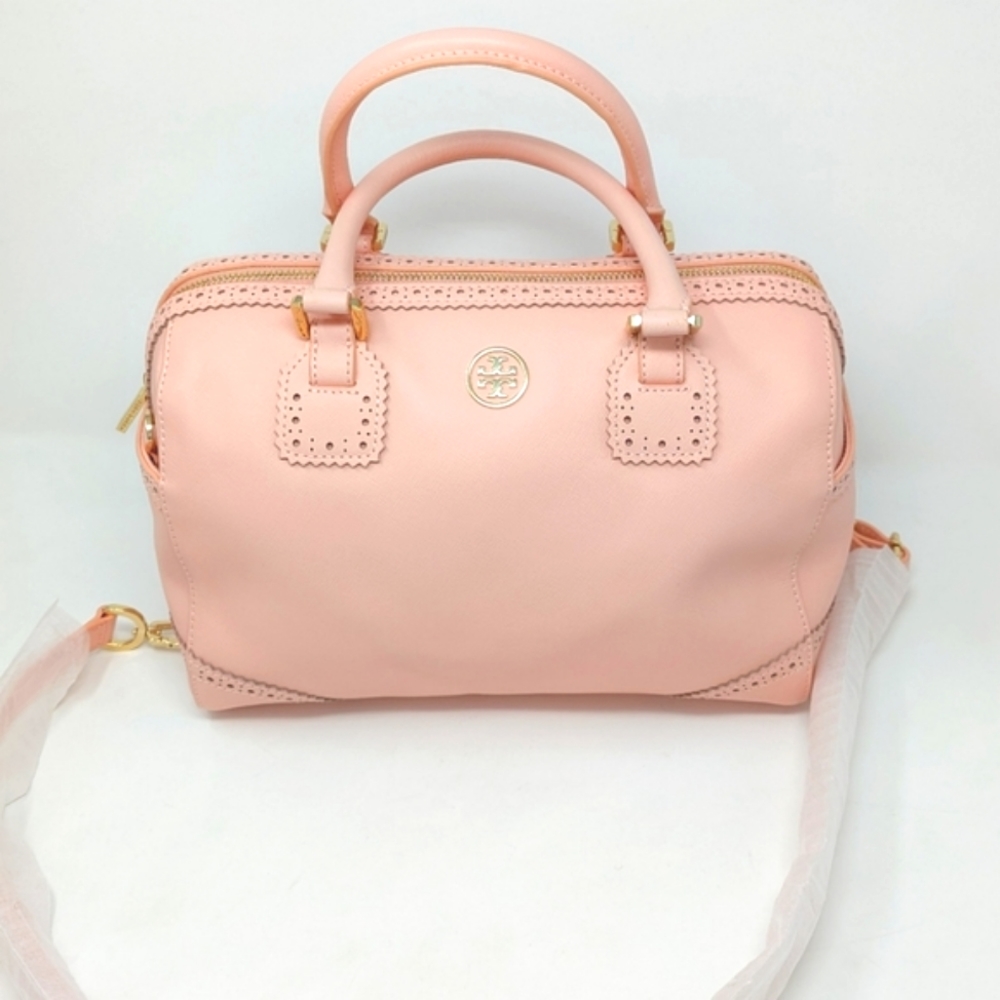 🦄Tory Burch Pink Bag Spectator Middy Perforated Satchel Shell Pink! Rare! 💖🦄